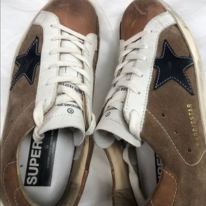 Golden Goose White Tan Navy SuperStar 37 EUC